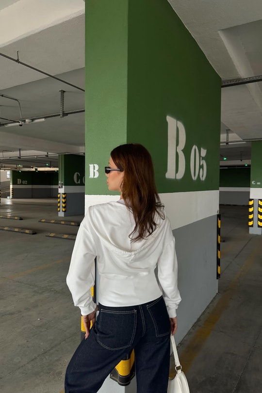 Fermuarlı Modal Sweatshirt Beyaz