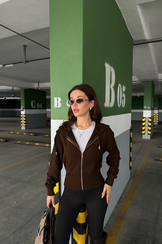 Fermuarlı Modal Sweatshirt Kahve