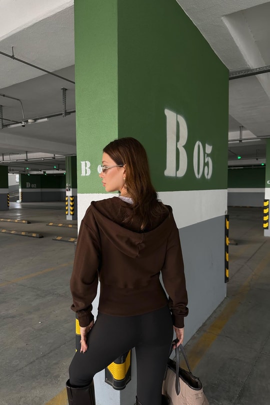 Fermuarlı Modal Sweatshirt Kahve