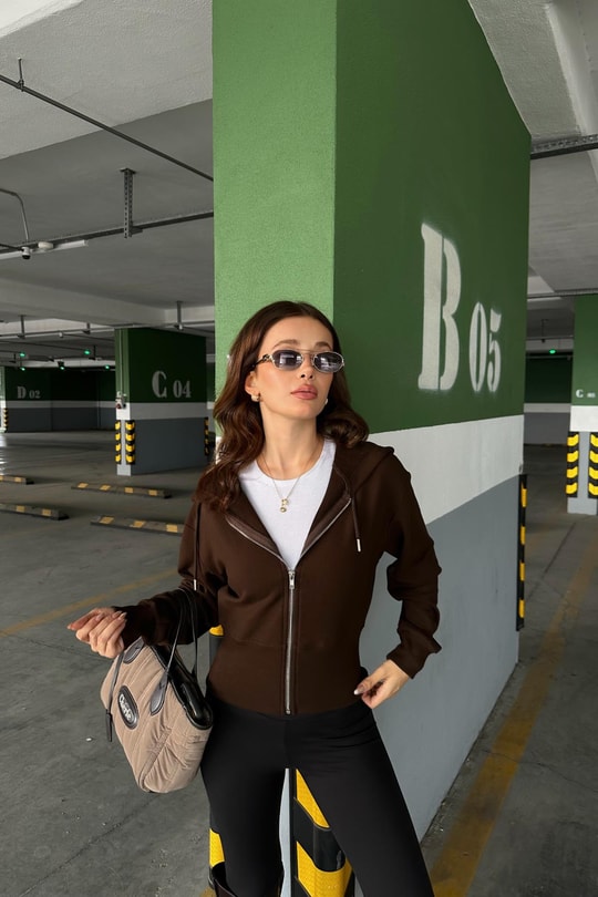 Fermuarlı Modal Sweatshirt Kahve