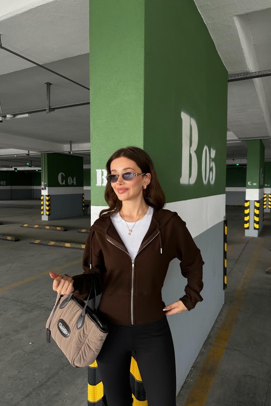 Fermuarlı Modal Sweatshirt Kahve