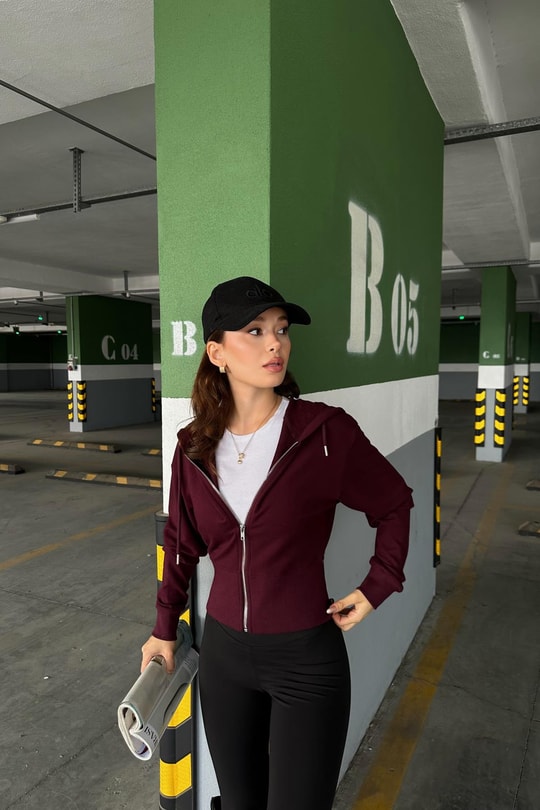 Fermuarlı Modal Sweatshirt Mor
