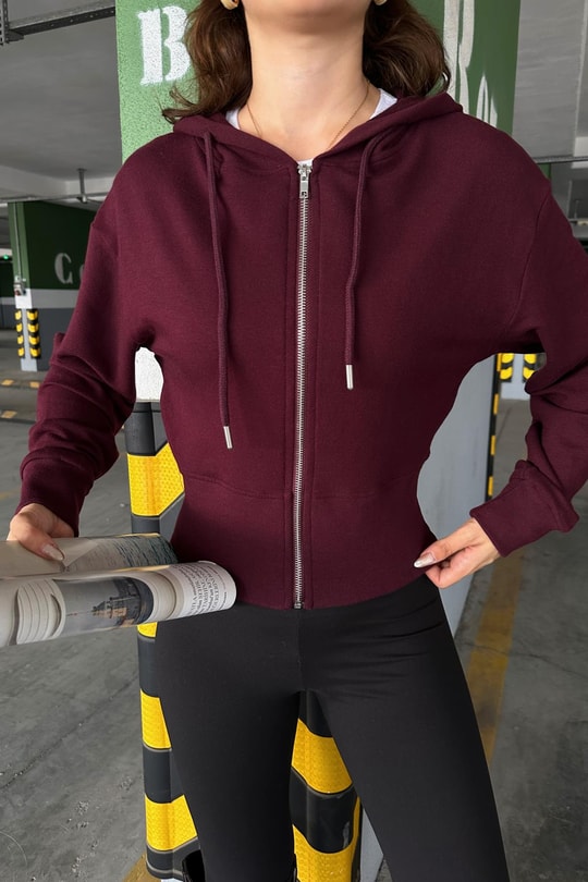 Fermuarlı Modal Sweatshirt Mor