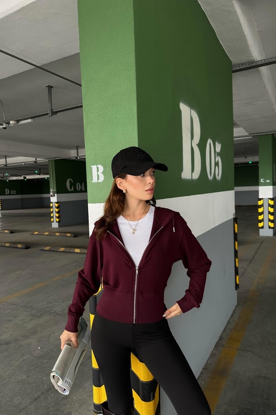 Fermuarlı Modal Sweatshirt Mor