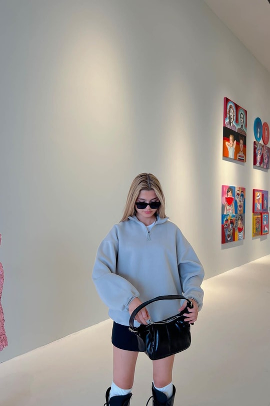 Fermuarlı Oversize Sweatshirt Gri