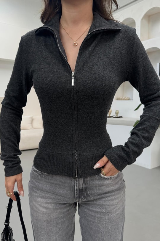 Fermuarlı Triko Sweat Antrasit