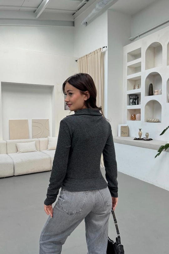Fermuarlı Triko Sweat Antrasit
