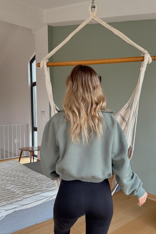 Fermuarlı Zip Detay Crop Sweatshirt Haki