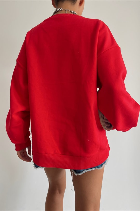 Gemi Baskılı Sweatshirt Kırmızı