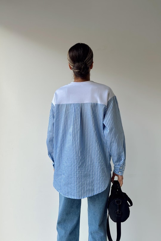 Gömlek Detaylı Sweatshirt Beyaz