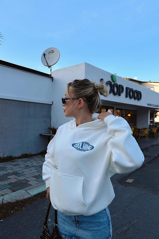 Grafik Baskılı Oversize Sweatshirt Ekru