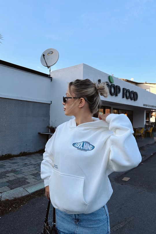 Grafik Baskılı Oversize Sweatshirt Ekru