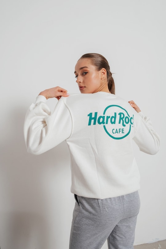 Hard Rock Baskılı Sweatshirt Beyaz
