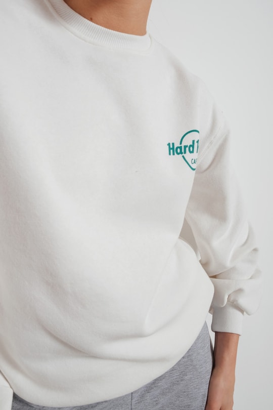 Hard Rock Baskılı Sweatshirt Beyaz