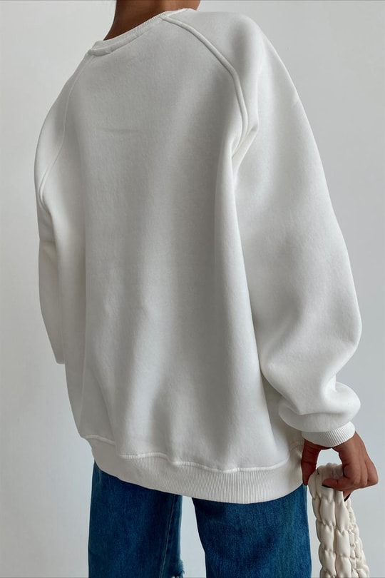 Harf Nakışlı Sweatshirt Beyaz