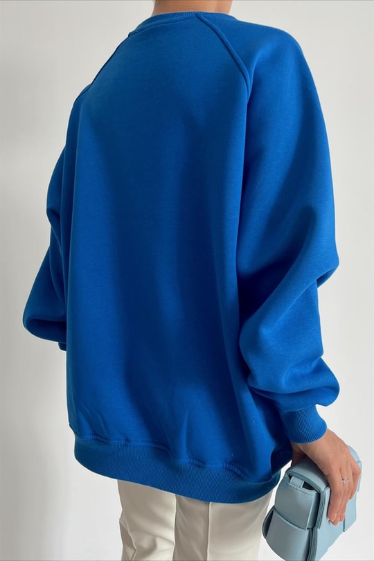 Harf Nakışlı Sweatshirt Saks Mavisi