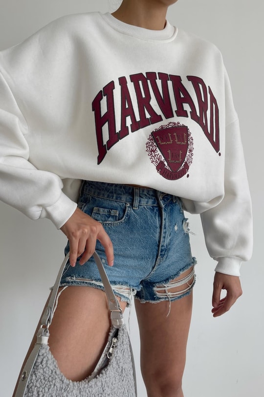 Harvard Kolej Sweatshirt Beyaz