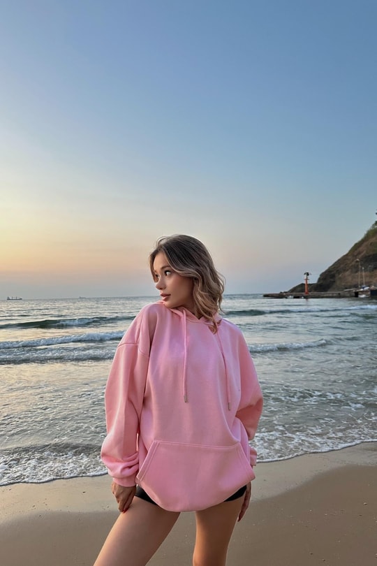 Kanguru Cep Basıc sweat Şeker Pembe