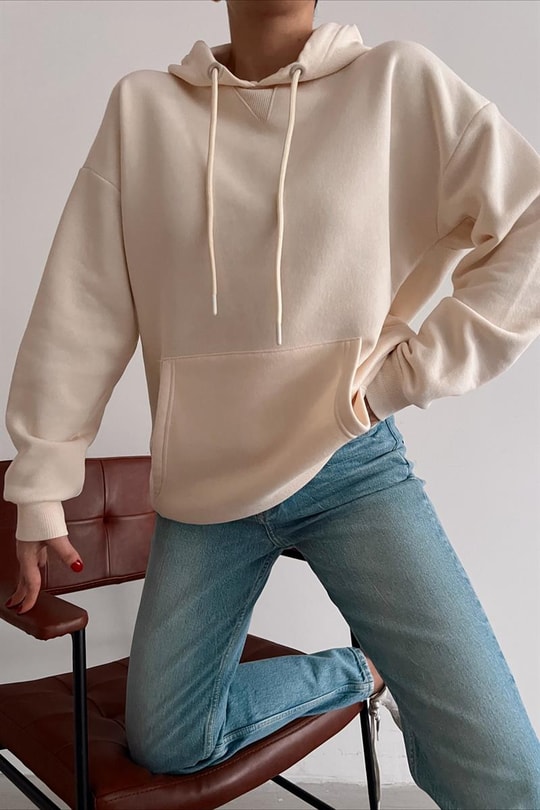 Kanguru Cep Comfort Sweatshirt Taş