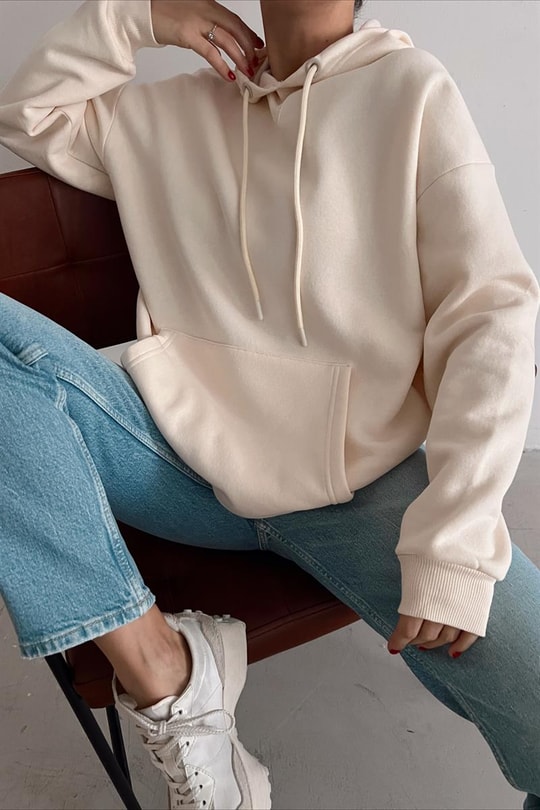 Kanguru Cep Comfort Sweatshirt Taş