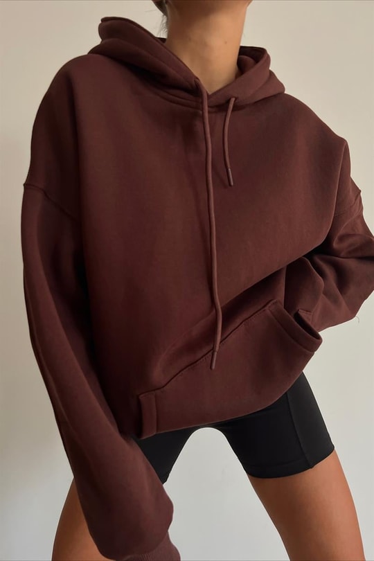 Kanguru Cepli Kapüşonlu Sweatshirt Acı Kahve