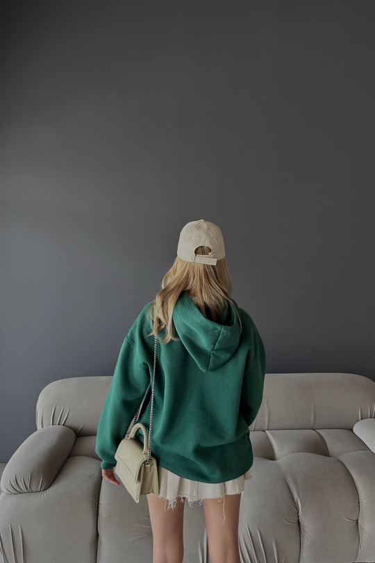 Kanguru Cepli Kapüşonlu Sweatshirt Zümrüt Yeşili