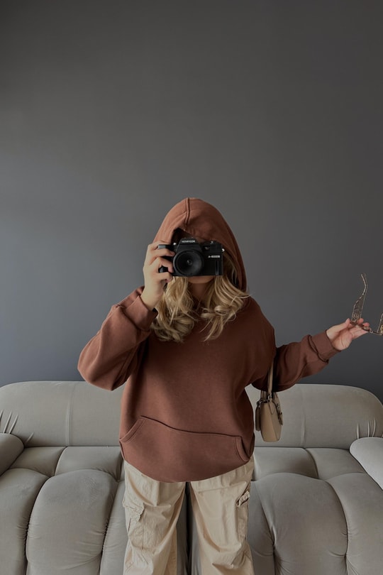 Kanguru Cepli Kapüşonlu Sweatshirt Kahve