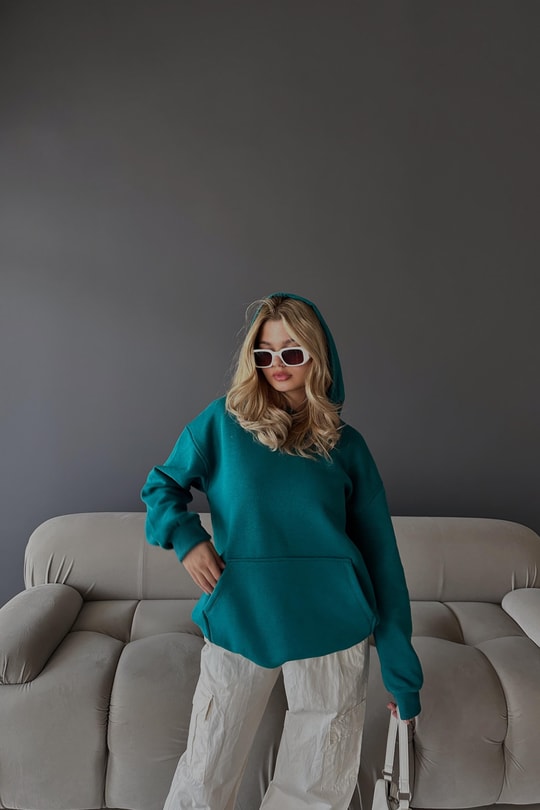 Kanguru Cepli Kapüşonlu Sweatshirt Petrol Mavisi