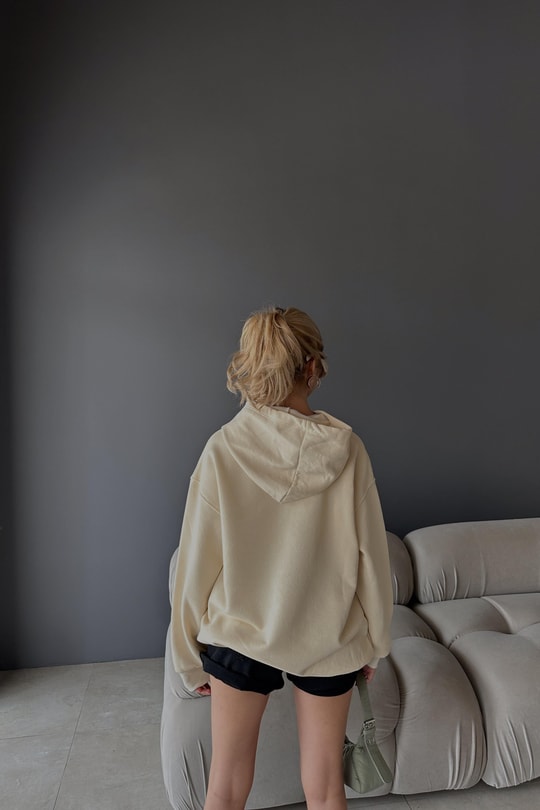 Kanguru Cepli Kapüşonlu Sweatshirt Krem