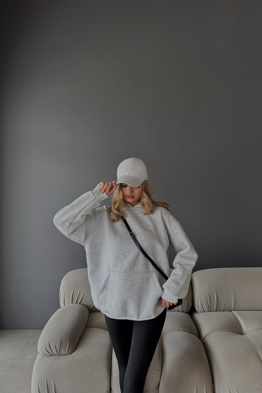 Kanguru Cepli Kapüşonlu Sweatshirt Gri
