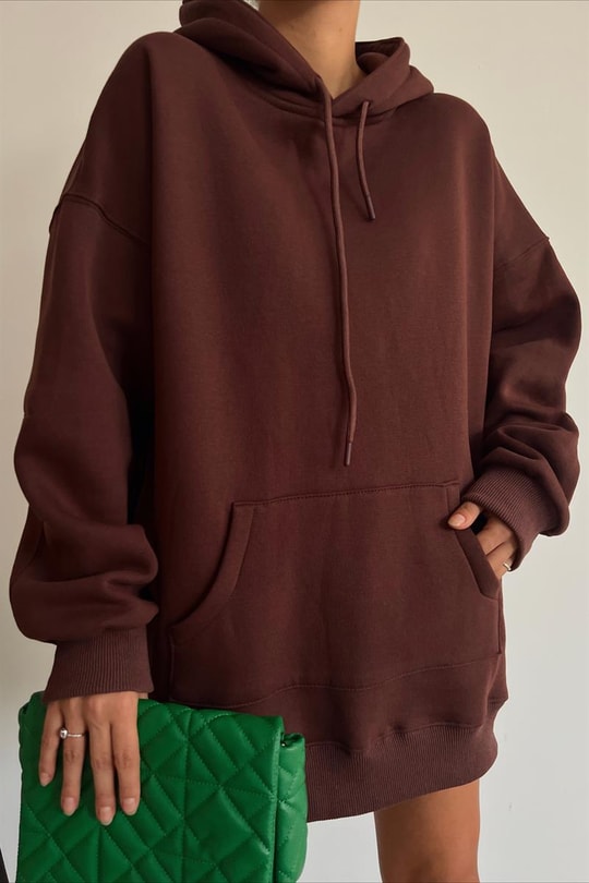 Kanguru Cepli Kapüşonlu Sweatshirt Acı Kahve