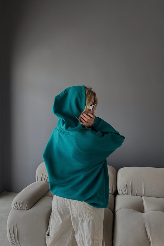 Kanguru Cepli Kapüşonlu Sweatshirt Petrol Mavisi
