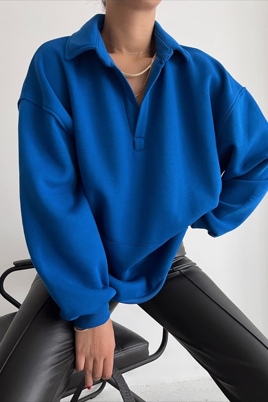 Kanguru Cepli Polo Yaka Sweat Saks Mavisi