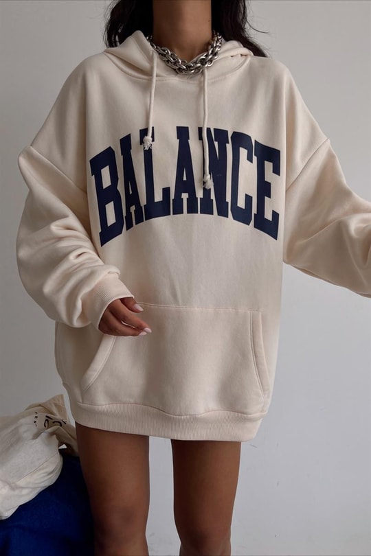 Kapüşonlu Balance Sweatshirt Krem