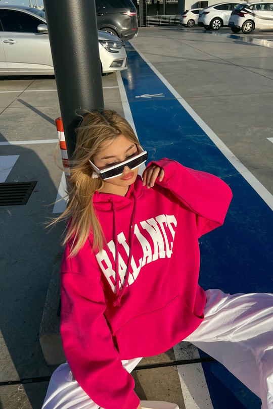 Kapüşonlu Balance Sweatshirt Fuşya