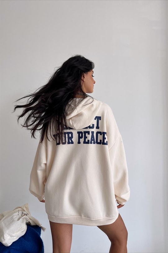 Kapüşonlu Balance Sweatshirt Krem