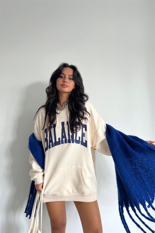 Kapüşonlu Balance Sweatshirt Krem