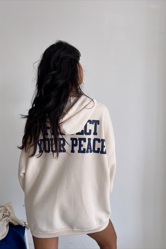 Kapüşonlu Balance Sweatshirt Krem