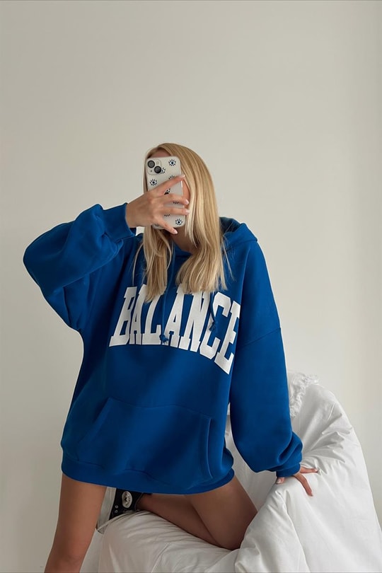 Kapüşonlu Balance Sweatshirt Saks Mavisi