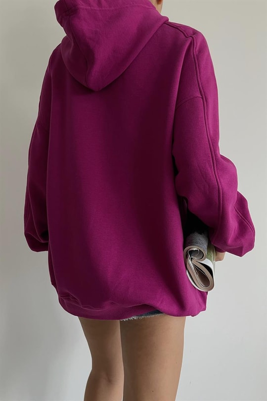 Kapüşonlu Basic Oversize Sweatshirt Mor