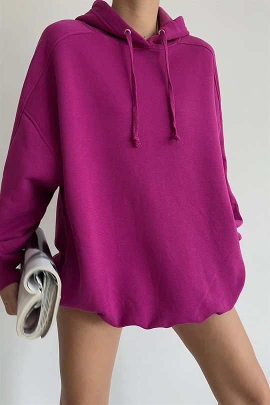 Kapüşonlu Basic Oversize Sweatshirt Mor