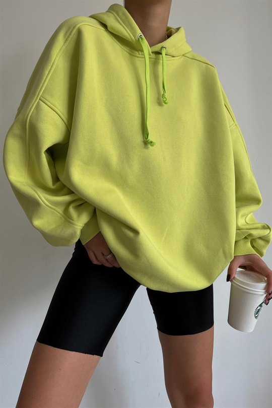 Kapüşonlu Basic Oversize Sweatshirt Fıstık Yeşili