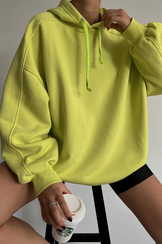 Kapüşonlu Basic Oversize Sweatshirt Fıstık Yeşili
