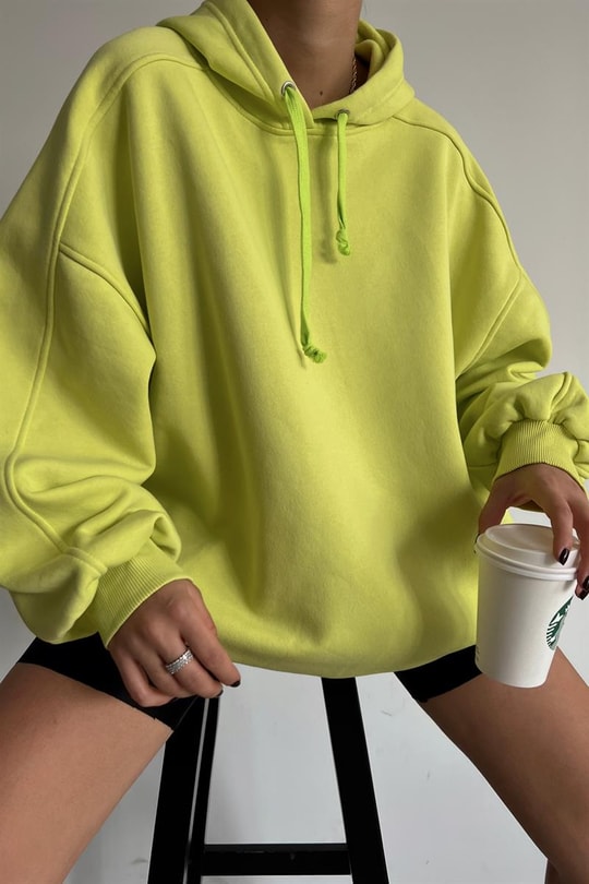Kapüşonlu Basic Oversize Sweatshirt Fıstık Yeşili