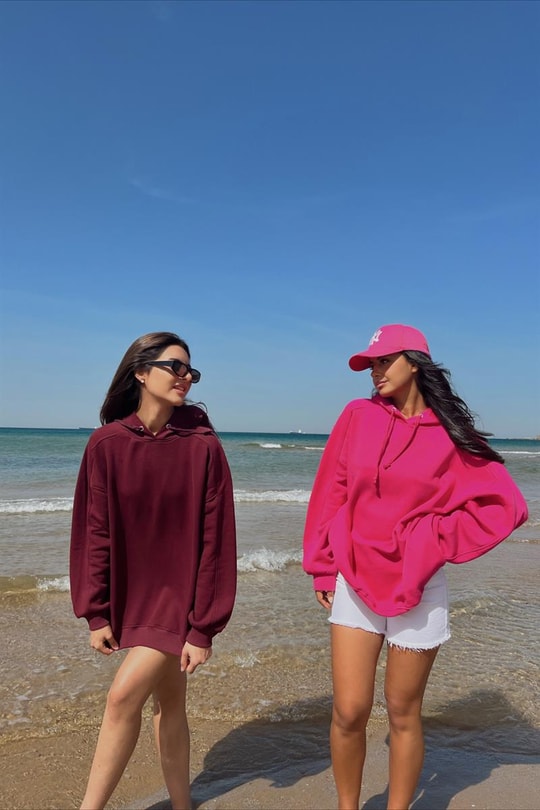 Kapüşonlu Basic Oversize Sweatshirt Bordo