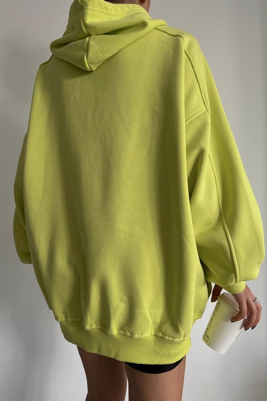 Kapüşonlu Basic Oversize Sweatshirt Fıstık Yeşili