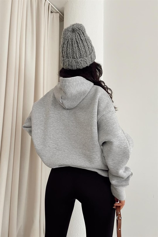Kapüşonlu Kanguru Sweatshirt Gri