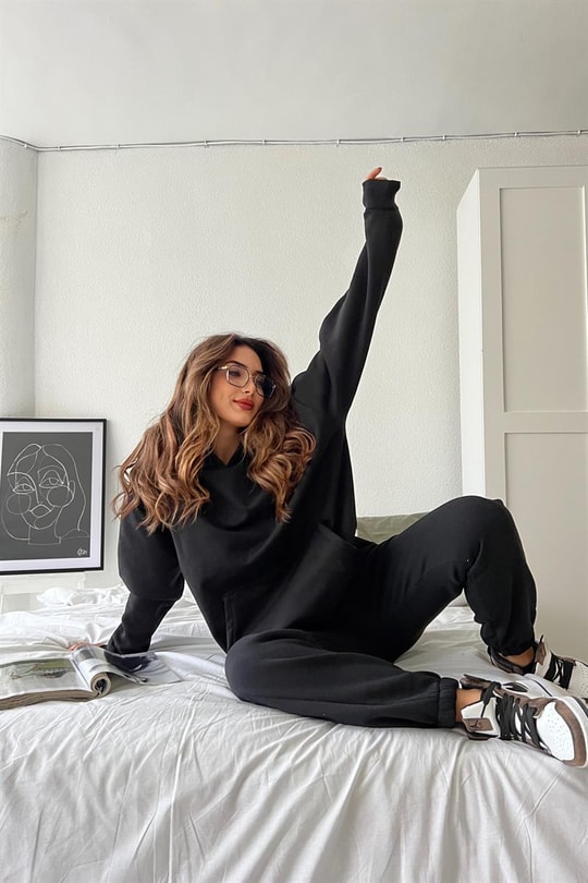 Kapüşonlu Kanguru Sweatshirt Siyah