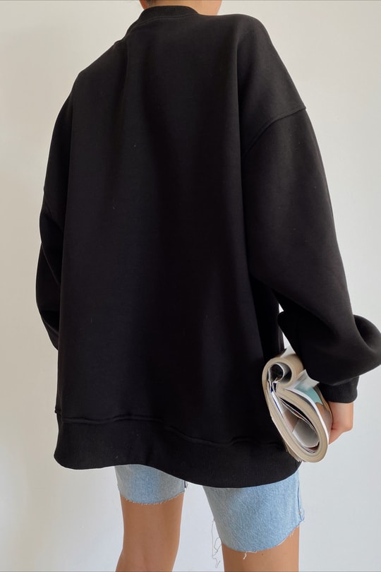 Kolu Cep Detaylı Oversize Sweatshirt Siyah