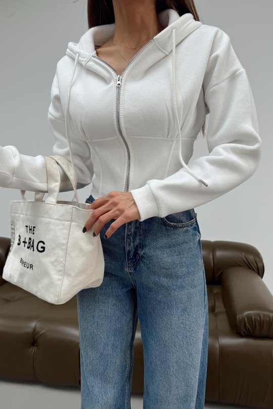 Korsajlı Sweatshirt Beyaz